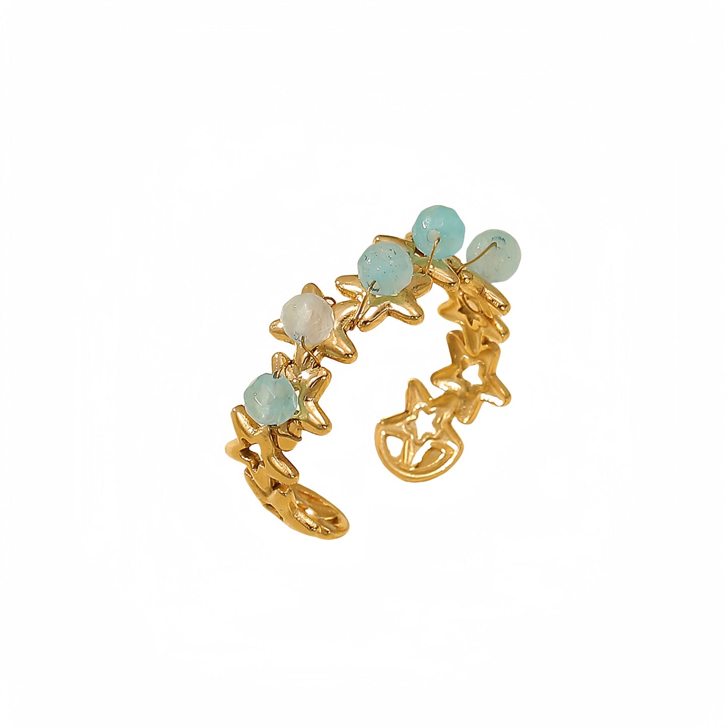 Anello in acciaio al titanio a forma di cuore con finitura galvanizzata e pietra naturale, stile lusso leggero, da donna