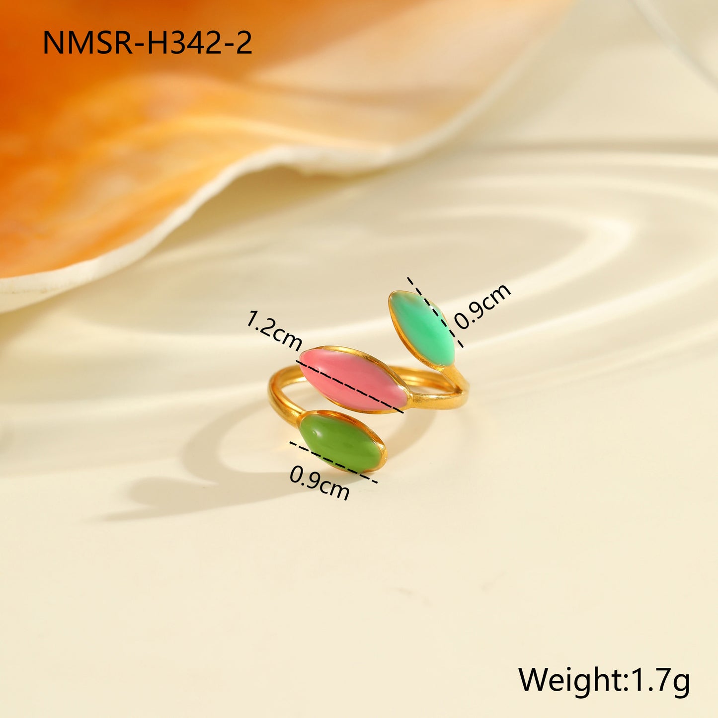 Anillo de Acero Inoxidable con Esmalte Floral Minimalista y Baño de Oro de 18K, Banda Abierta Ajustable para Mujer