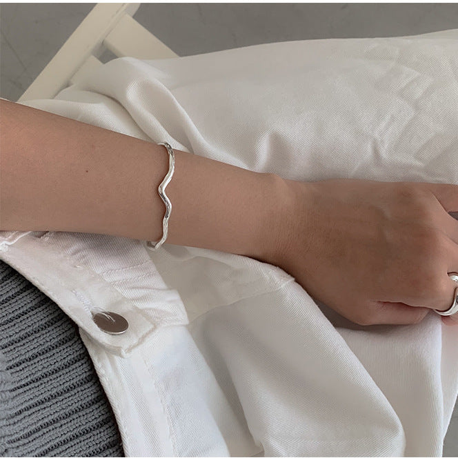 Minimalist 925 Sterling Silver Polished Geometric Twisted Open Cuff Bracelet