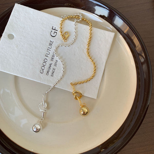 Pulsera Minimalista de Plata de Ley 925 con Cuentas y Nudo de Corazón Geométrico