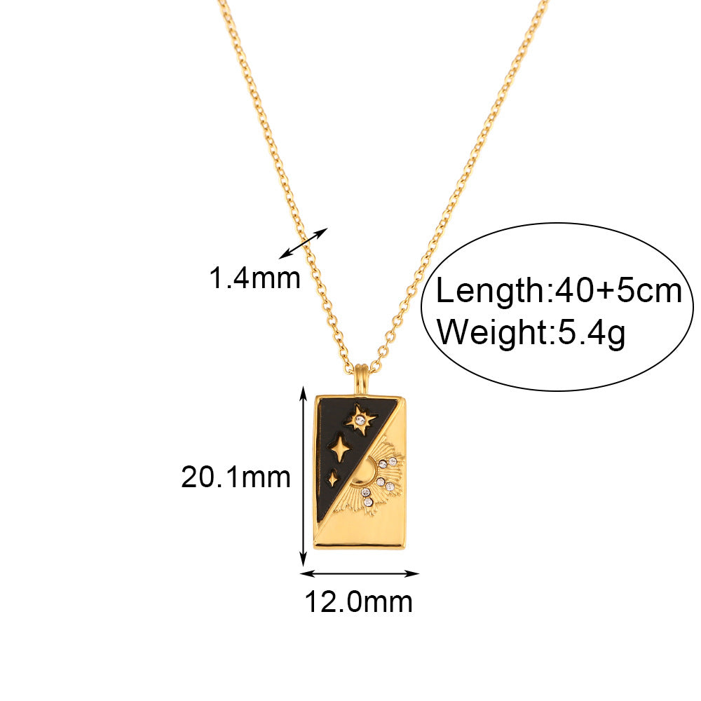 Minimalist Fashion Geometric Stainless Steel Pendant Necklace with Titanium Steel Sun Star Tarot Shell Design for Women