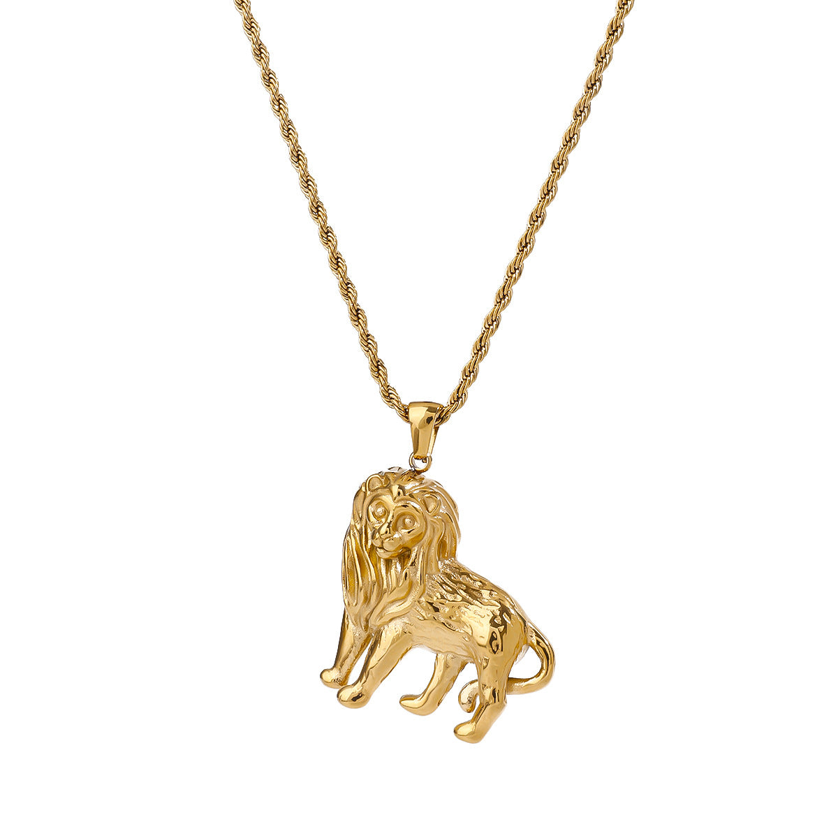 Collana con Ciondolo a Leone Geometrico di Lusso Placcato Oro 18K in Acciaio al Titanio per Donna