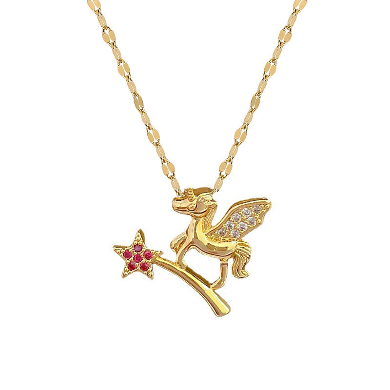 Collana con Pendente Bacchetta Magica Pegaso Geometrico in Acciaio al Titanio di Lusso per Donna con Catena in Acciaio Inossidabile Lunghezza Regolabile