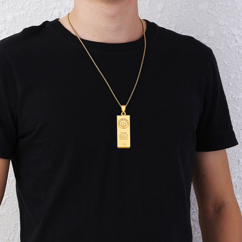 Collana con Pendente Minimalista Geometrico in Acciaio al Titanio Placcato Oro su Catena Box in Acciaio Inossidabile, Gioielli Unisex