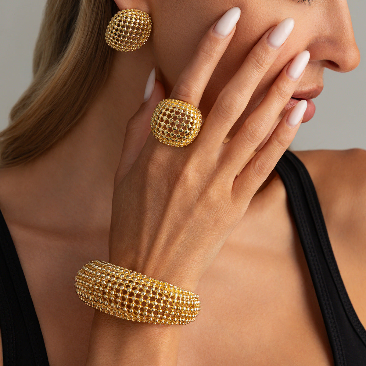 Vintage Geometric Hollow Weave Open Cuff Bracelet Zinc Alloy Plated Wide Bangle