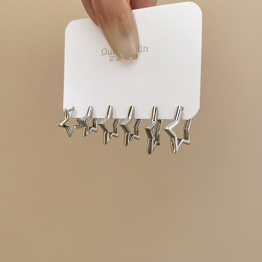 Orecchini a perno da donna a forma di stella geometrica in metallo con finitura lucida e superficie galvanizzata, gioielli alla moda minimalisti per tutti i giorni