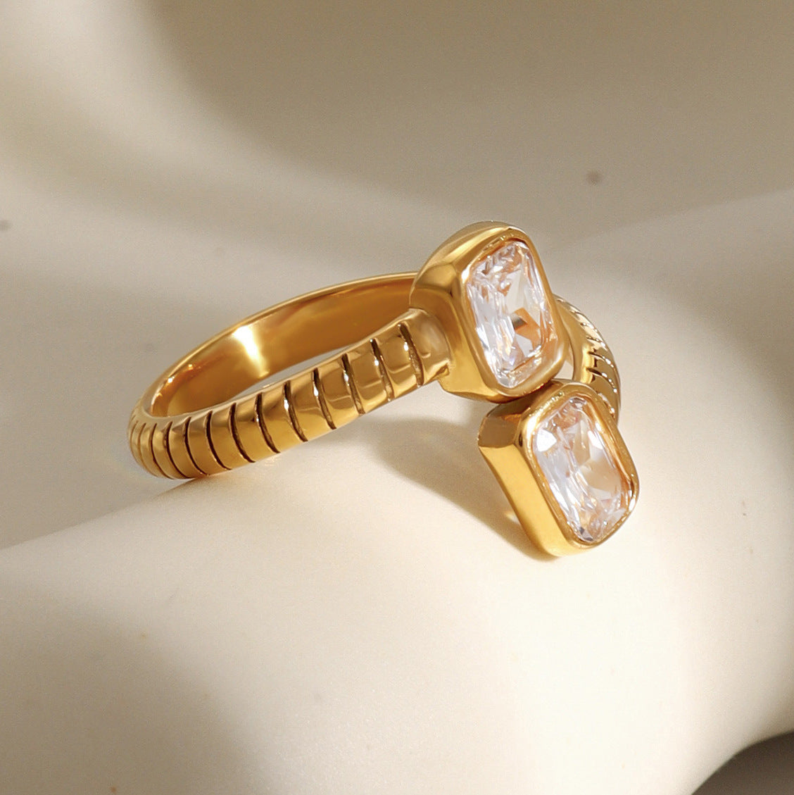Elegant Stainless Steel Rhinestone Open Ring for Women with Plated Finish Minimalist Fashion Accessory