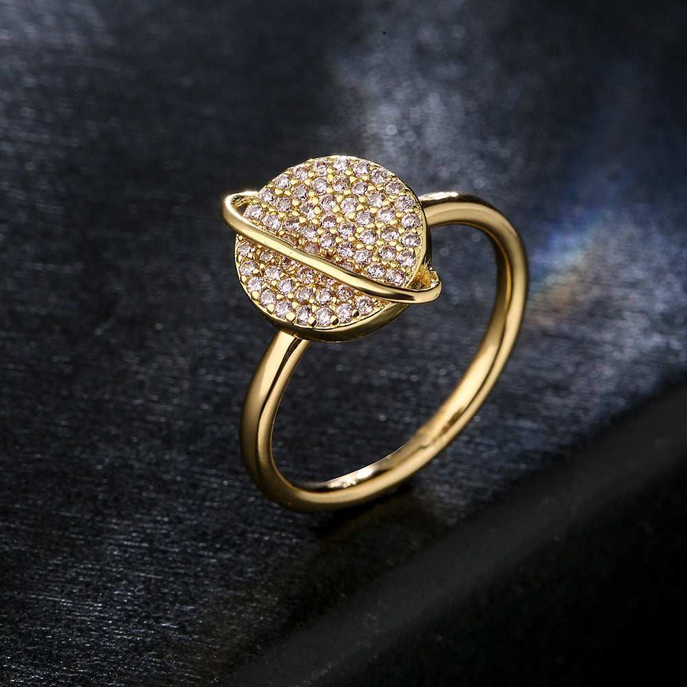 Anello Aperto Geometrico alla Moda da Donna con Base in Rame Placcata Oro 18K e Pietra in Zirconia Micro-Incastonata