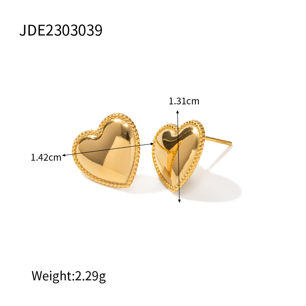 Minimalist Heart-Shaped Stainless Steel Earrings with 18K Gold Plating for Women