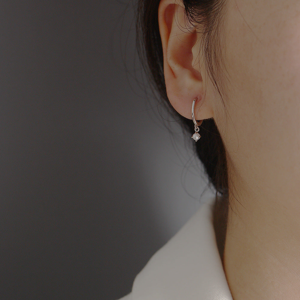 Minimalist Geometric S925 Sterling Silver Pearl Earrings with Fresh Sweet Design