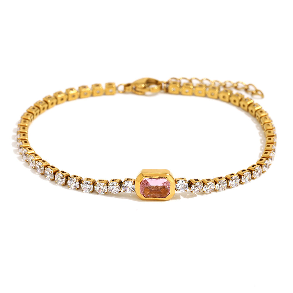 Minimalist Geometric Stainless Steel Plated 18K Gold 3mm Zirconia Bracelet for Women
