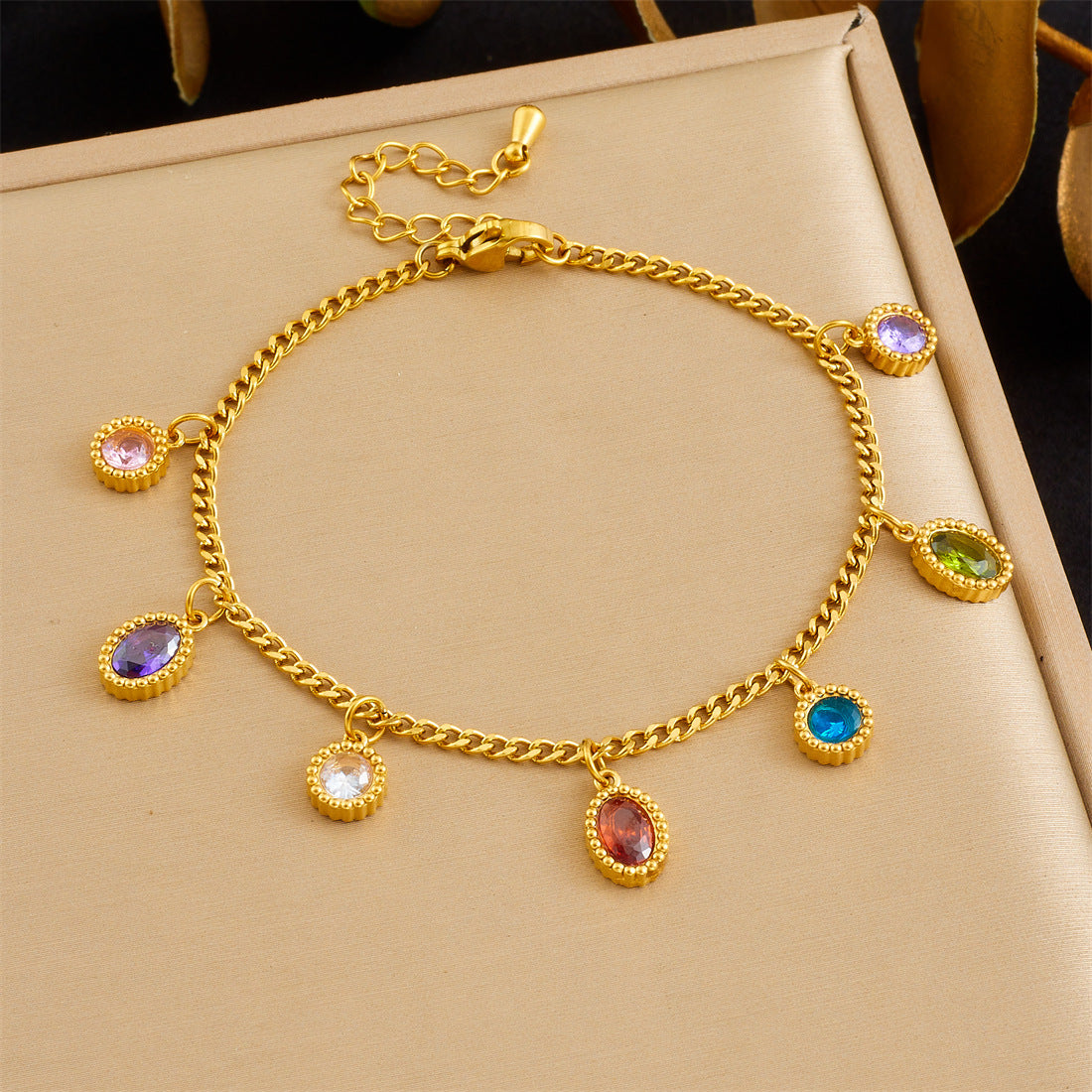 Minimalist Geometric Butterfly Lip Drip Oil Rhinestone Stainless Steel Bracelet with Fine Chain