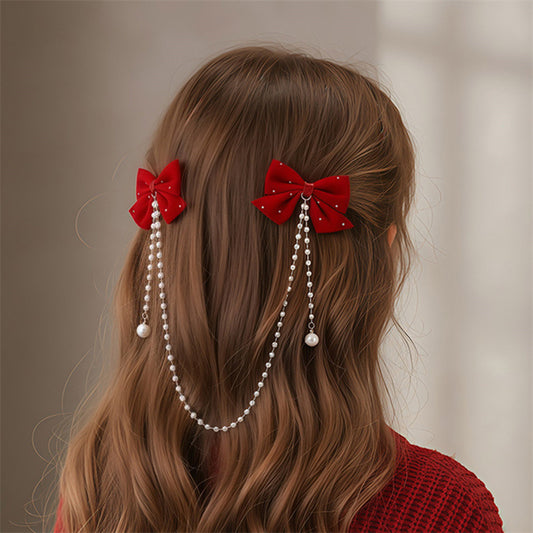 Natural Style Bow-Shaped Hair Clip for Girls with Ruffled and Mesh Details Polyester Fabric Duckbill Hairpin Princess Collection