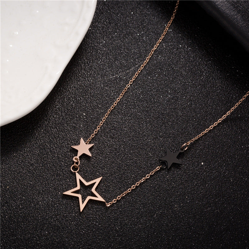 Collana Pendente a Stella a Cinque Punte Minimalista da Donna in Acciaio al Titanio con Placcatura in Oro Rosa 18K