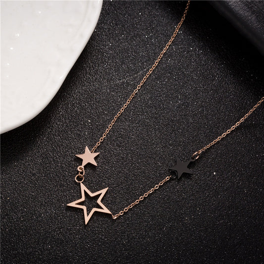 Minimalist Five-Pointed Star Pendant Necklace for Women in Titanium Steel with 18K Rose Gold Plating