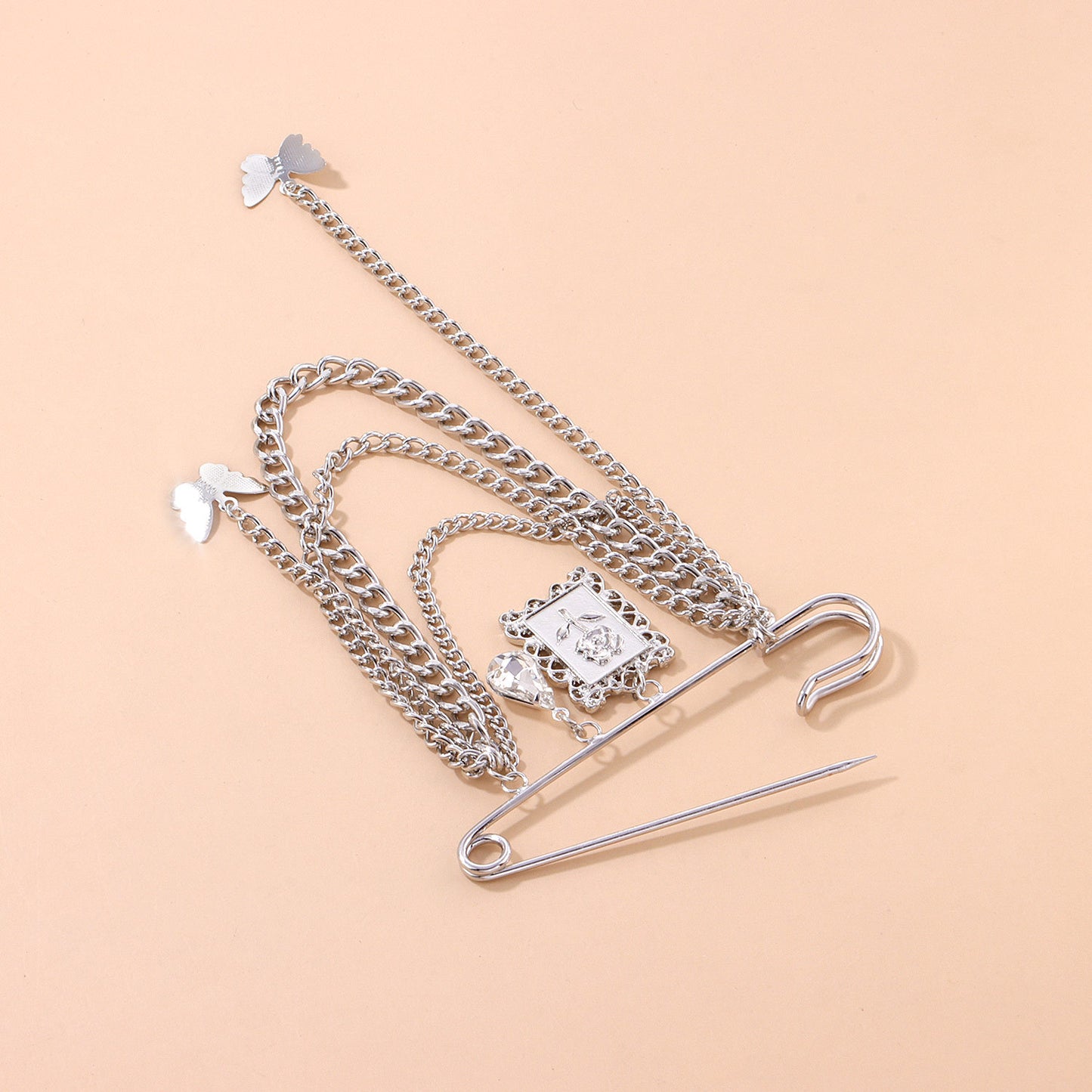 Women's Floral Butterfly Brooch Rhinestone Alloy Plated Chain Pin Accessory