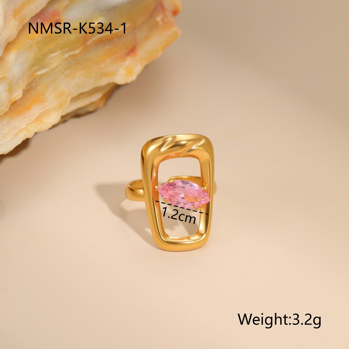 Anello Minimalista Geometrico in Acciaio Inossidabile con Placcatura in Oro 18K e Zirconia Rosa da Donna