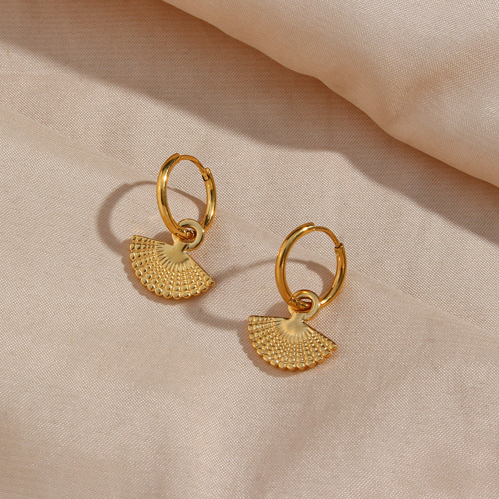 Minimalist Geometric Stainless Steel Bohemian Fan-Shaped Earrings for Women with Electroplated Finish