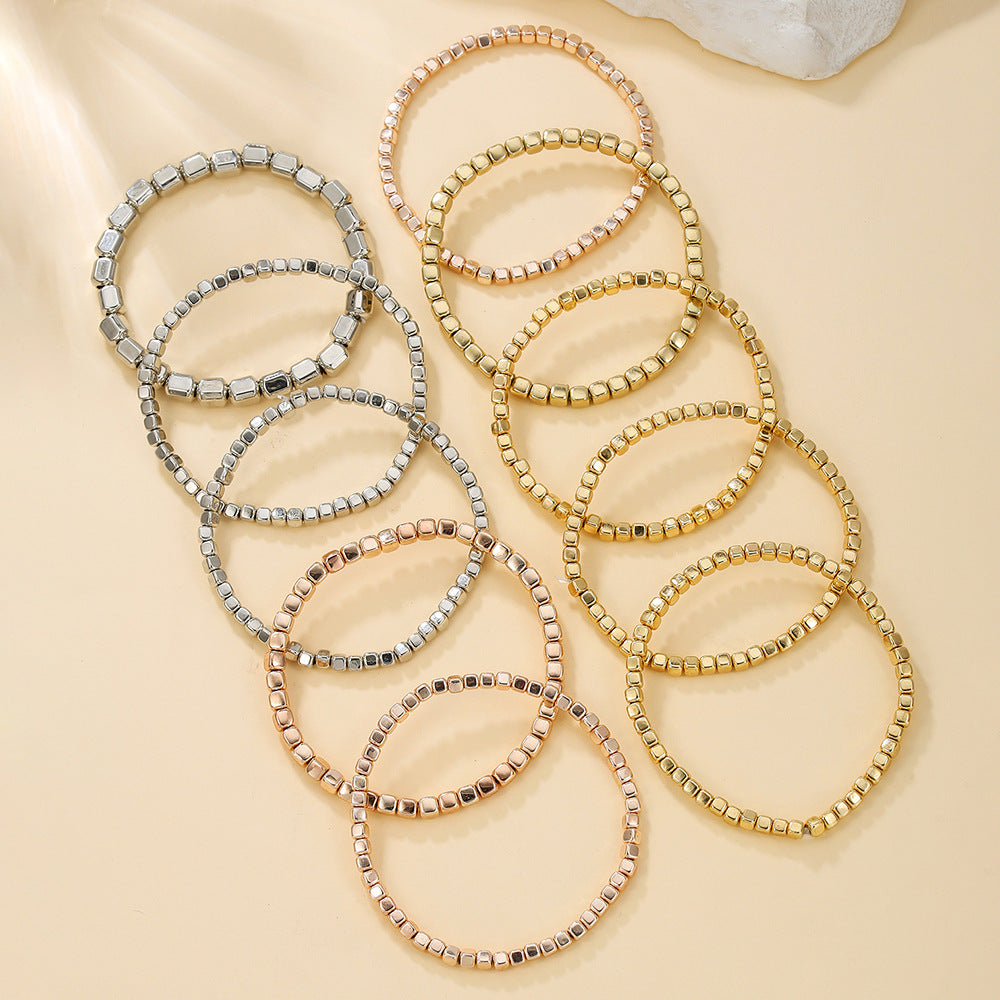 Bohemian Geometric Round Resin Beaded Stretch Bracelet Set for Women