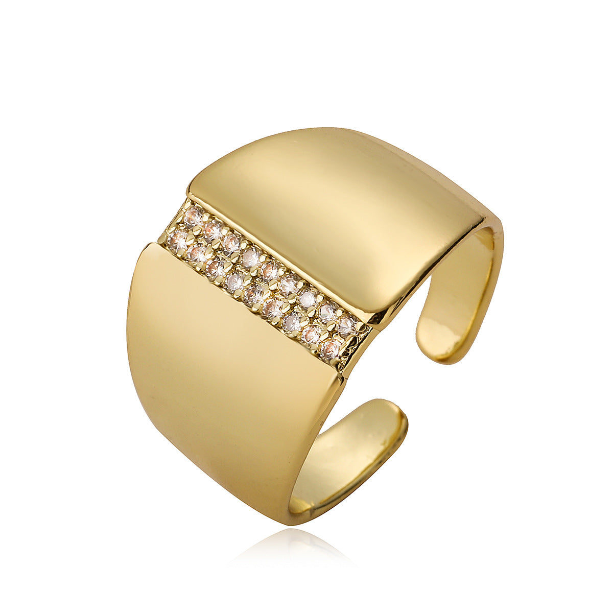 Minimalist Geometric Open-Ended Ring for Women Made of Brass with 18K Gold Plating and Zircon Inlay