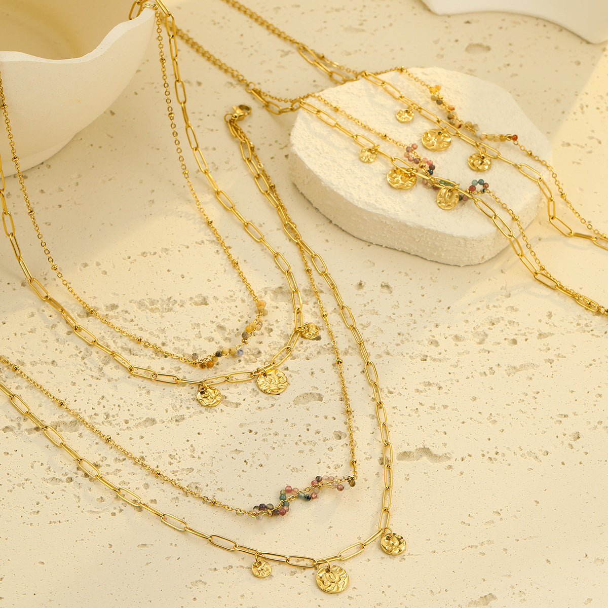 Elegante Set Collana in Acciaio Inossidabile con Pendente in Pietra Naturale e Bracciale Coordinato da Donna
