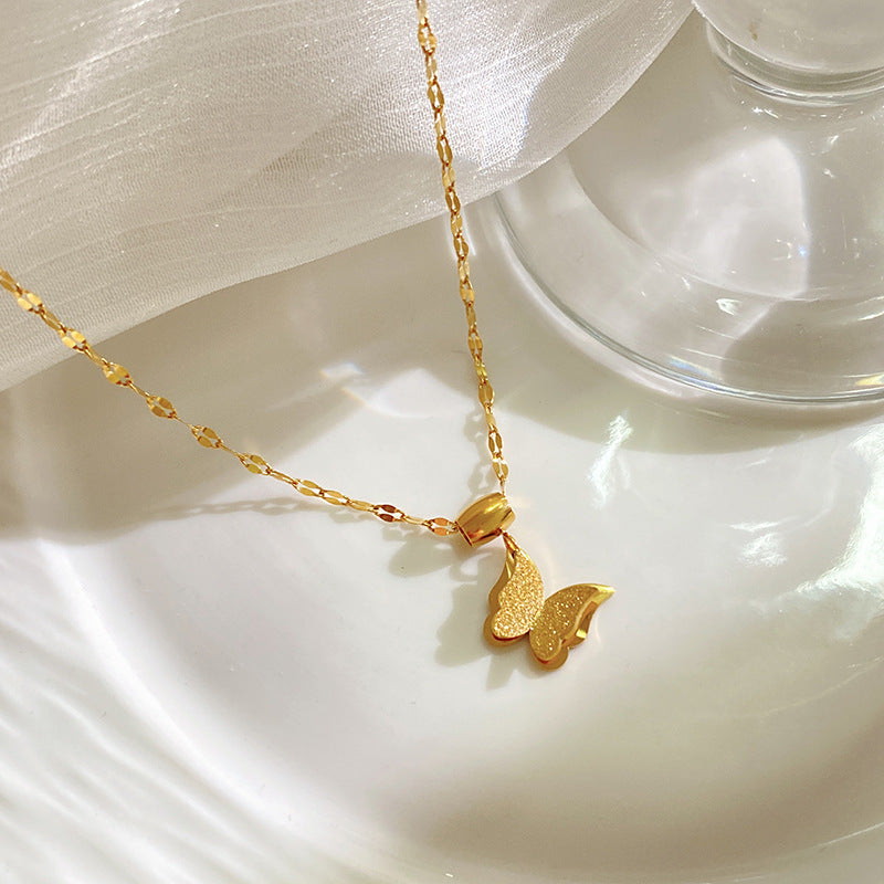 Minimalist Luxury Matte Gold Plated Titanium Steel Butterfly Necklace