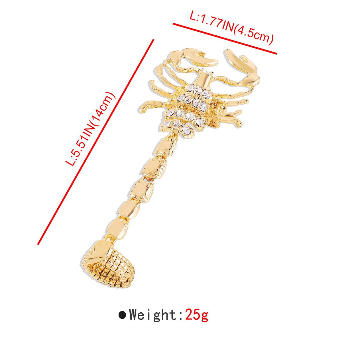 Punk Rhinestone Inlaid Geometric Alloy Scorpion Chain Ring for Women