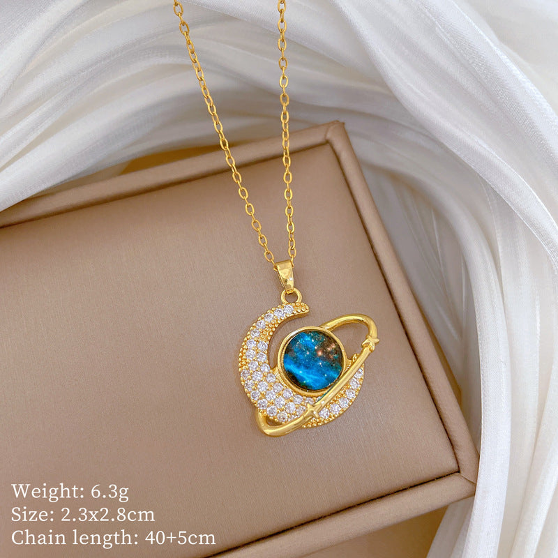 Sweet Minimalist Animal Shape Brass Pendant with Cubic Zirconia Inlay Titanium Steel Necklace for Unisex