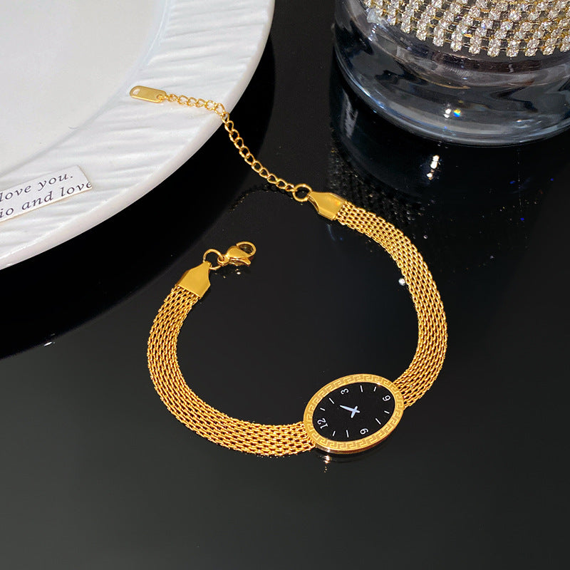 Minimalist Gold Plated Titanium Steel Round Dial Necklace Geometric Line Design
