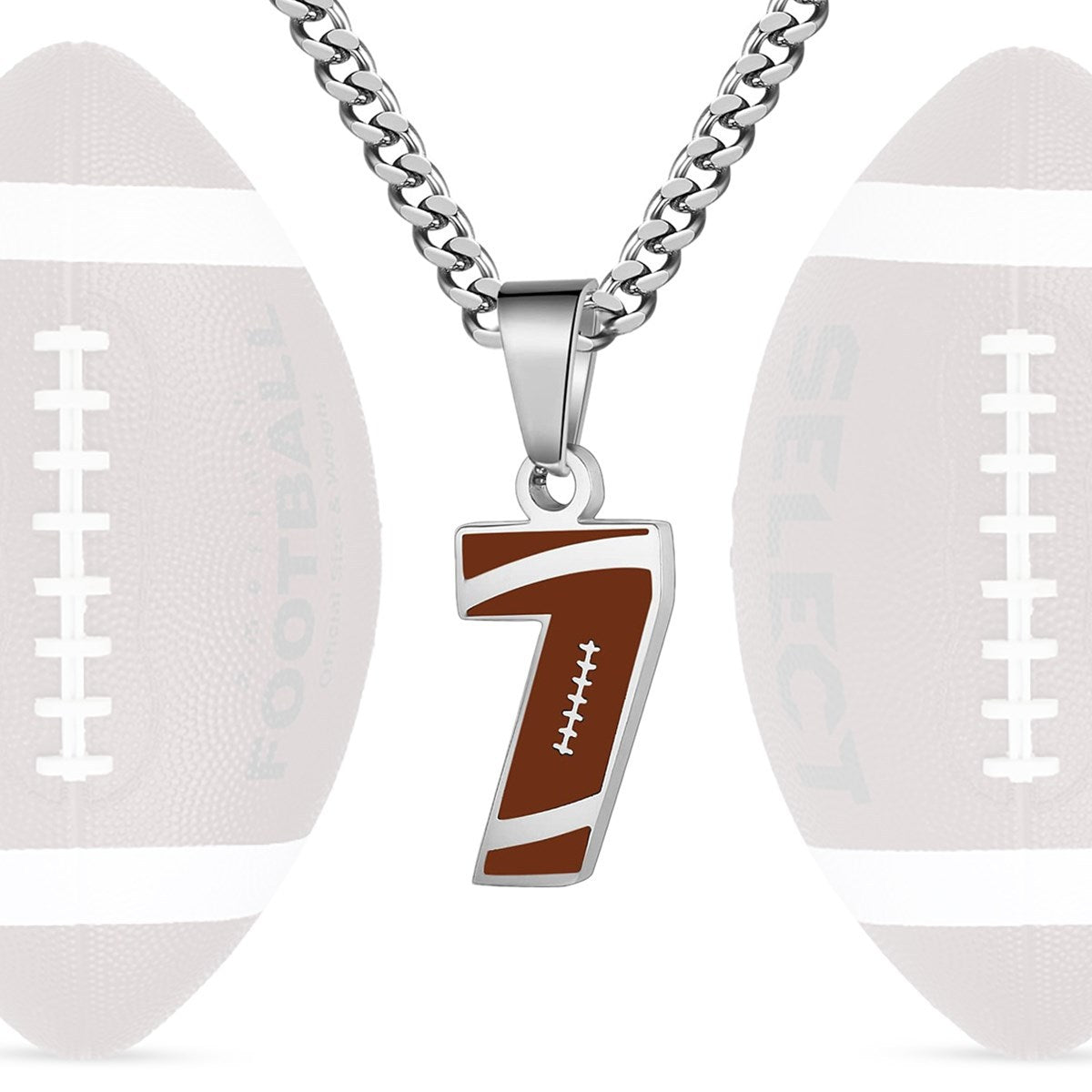 Motivational Football Number Pendant Necklace for Men in Stainless Steel with Polished Finish and Letter/Number Design