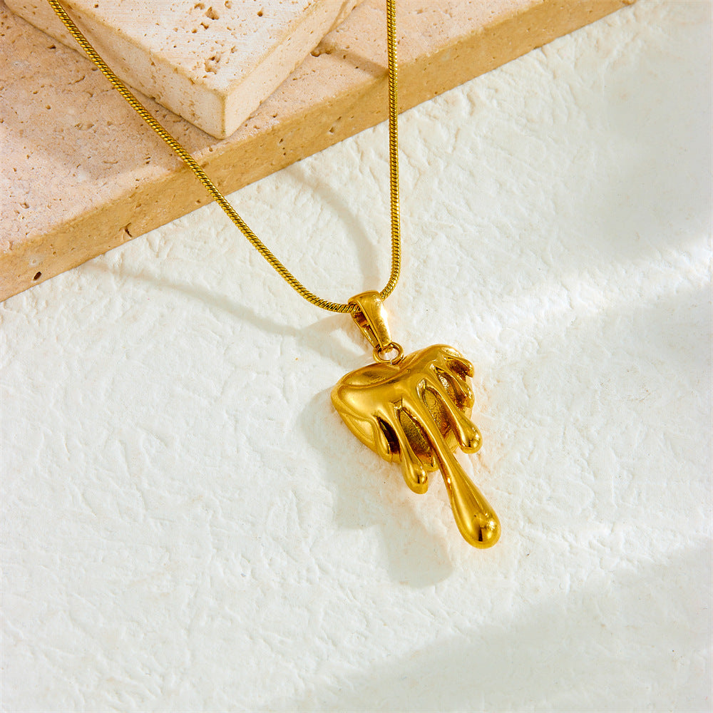 Vintage Gold Plated Irregular Lava Heart Geometric Stainless Steel Pendant Snake Chain Necklace for Women