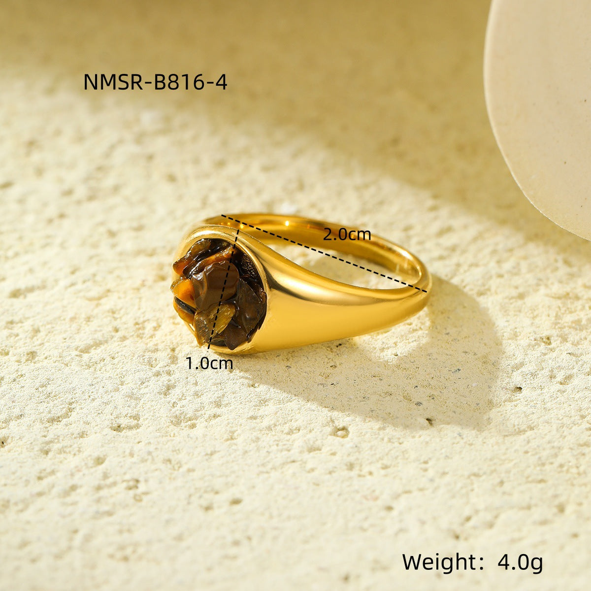 Anello geometrico da donna in acciaio inossidabile placcato oro 18 carati con intarsio in pietra naturale
