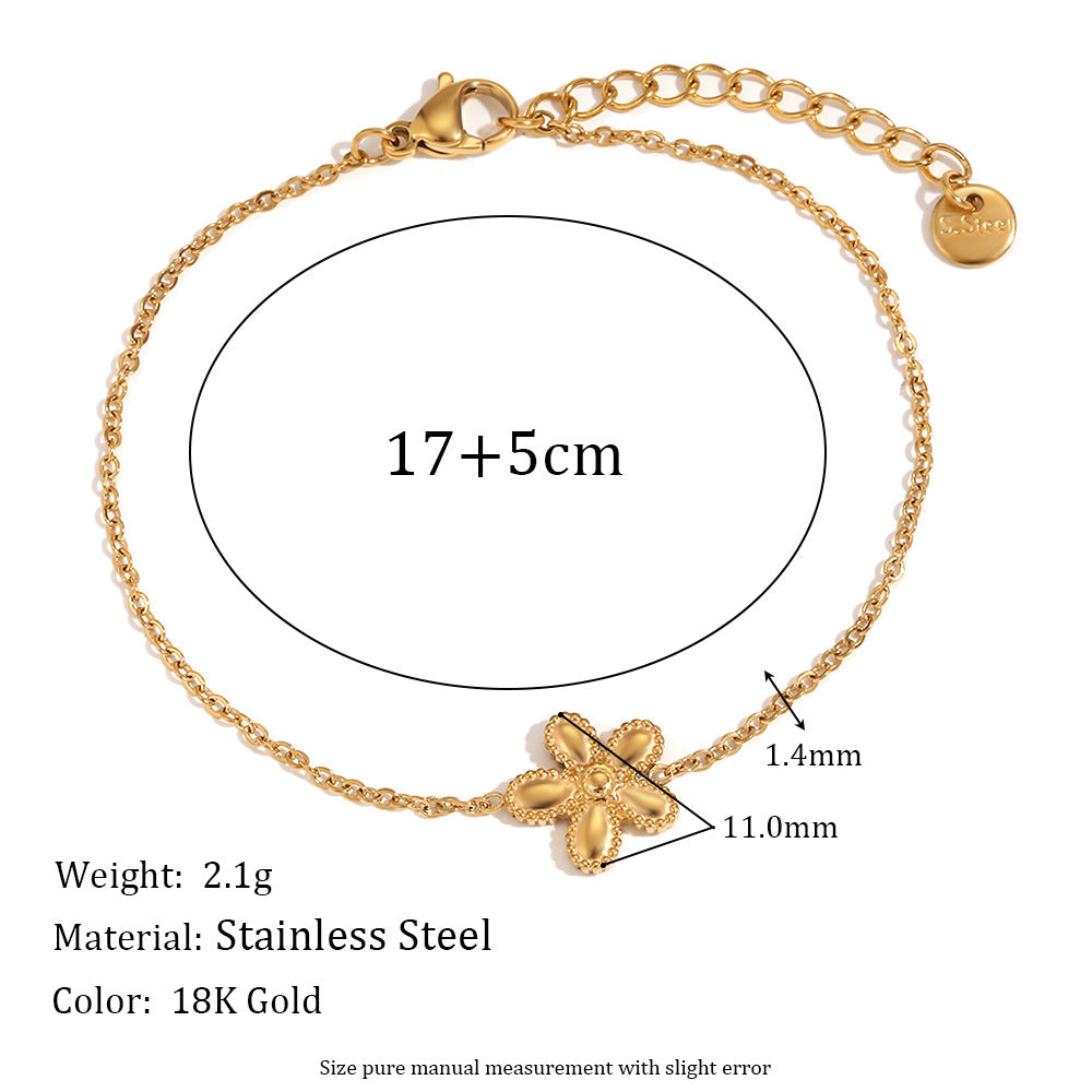 Collana con Ciondolo Geometrico Floreale Minimalista da Donna in Acciaio Inossidabile Placcato Oro 18K su Sottile Catena Snake
