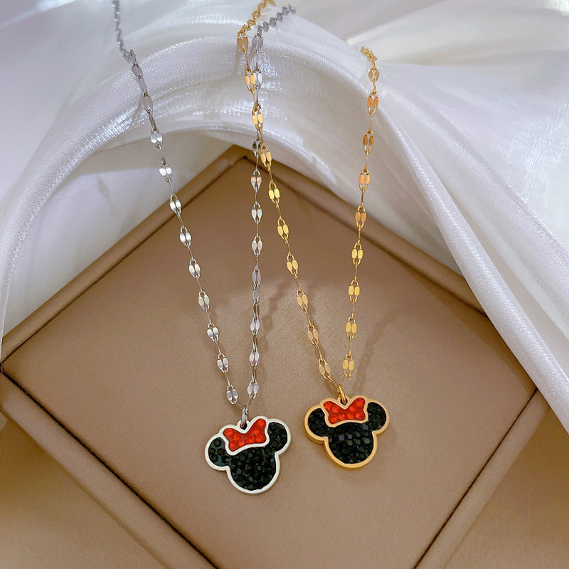 Collana a catena da donna in acciaio al titanio con disegno geometrico a cartone animato, lusso minimalista