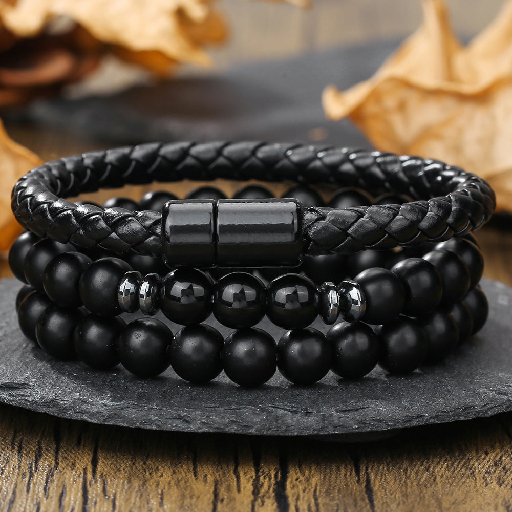 Vintage Round Leather Alloy DIY Charm Bar Bracelet Set Unisex