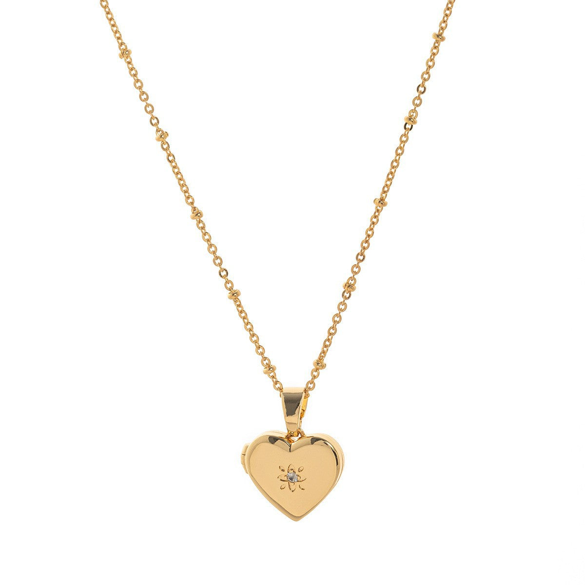 Natural Minimalist Heart and Floral Album Pendant Necklace with 18K Gold Plated Copper, Square Snap-Open Locket on Twisted Chain