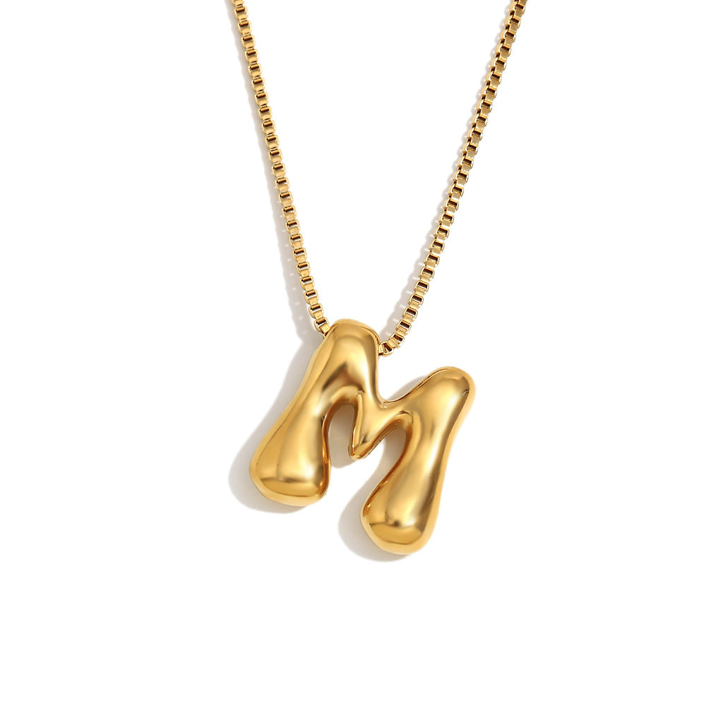 Minimalist Fashion Letter Necklace for Women Stainless Steel Pendant with 18K Gold Plating