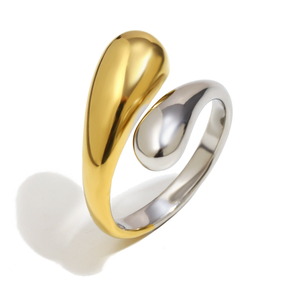 Minimalist Geometric Stainless Steel Ring with 18K Gold Plating for Women