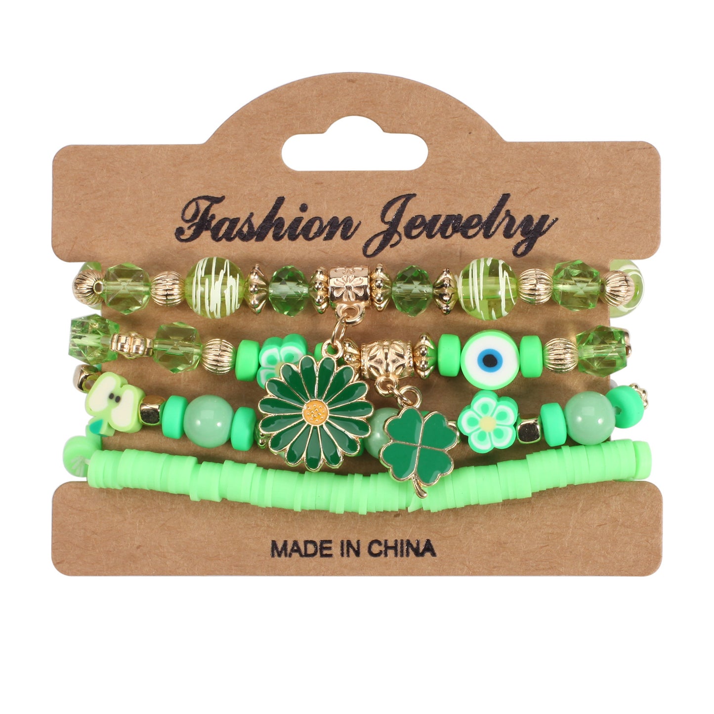 Unisex St. Patrick's Day Clover Leaf Crystal Stretch Bracelet