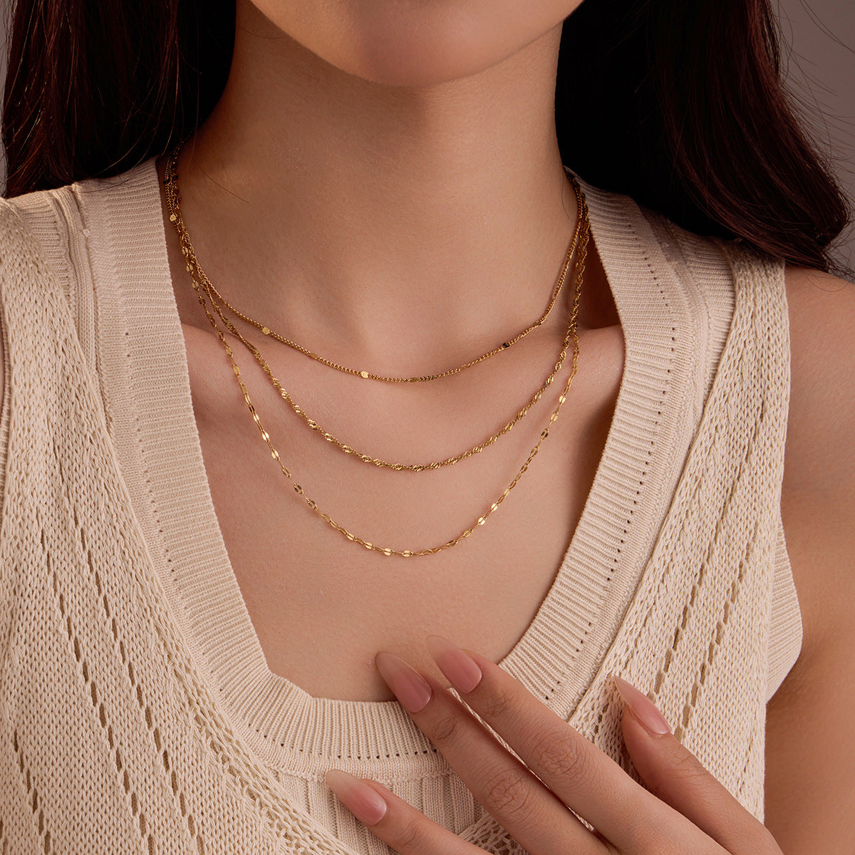 Collana da donna con ciondolo a catena placcato in acciaio inossidabile geometrico, stile OL alla moda, con tonalità oro 18K