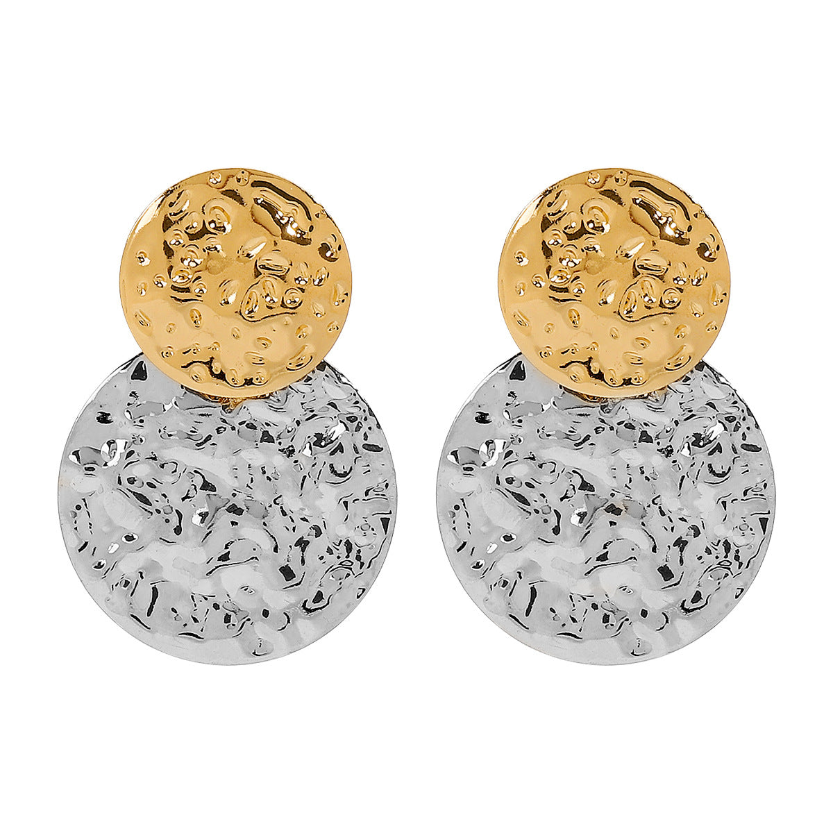Aretes minimalistas geométricos de aleación de dos tonos para mujer con acabado galvanizado y superficie texturizada