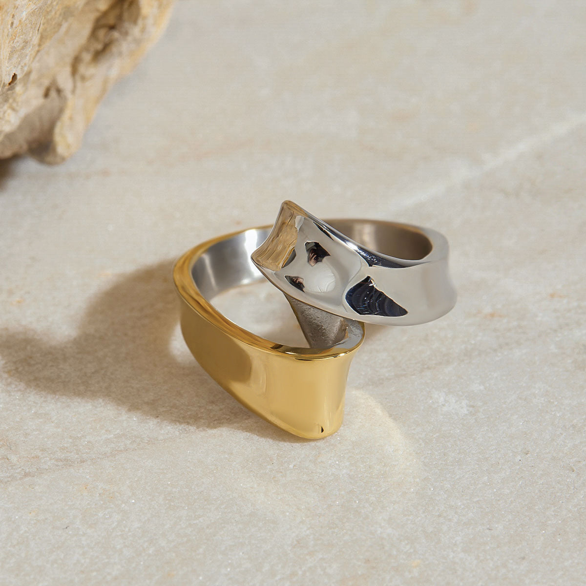 Geometric Plated Stainless Steel Ring for Women