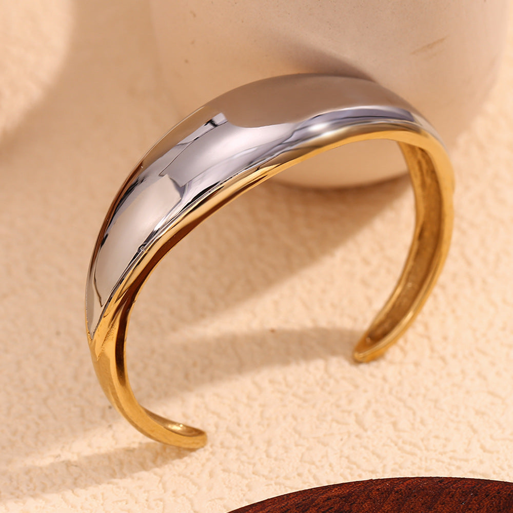 Bracciale Minimalista Bicolore in Acciaio Inossidabile con Placcatura in Oro 18K da Donna