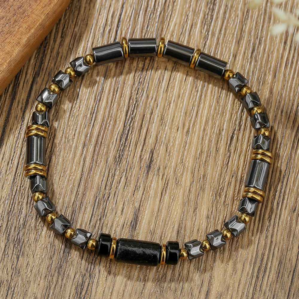 Vintage Casual Geometric Handmade Turquoise Hematite Bracelet for Men and Women