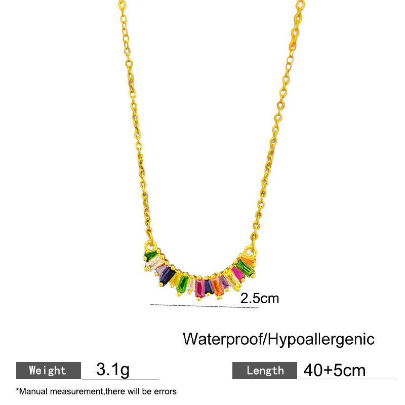 Sporty Sweet Colorful Cubic Zirconia Plated Titanium Steel Necklace with Brass Pendant Cable Chain