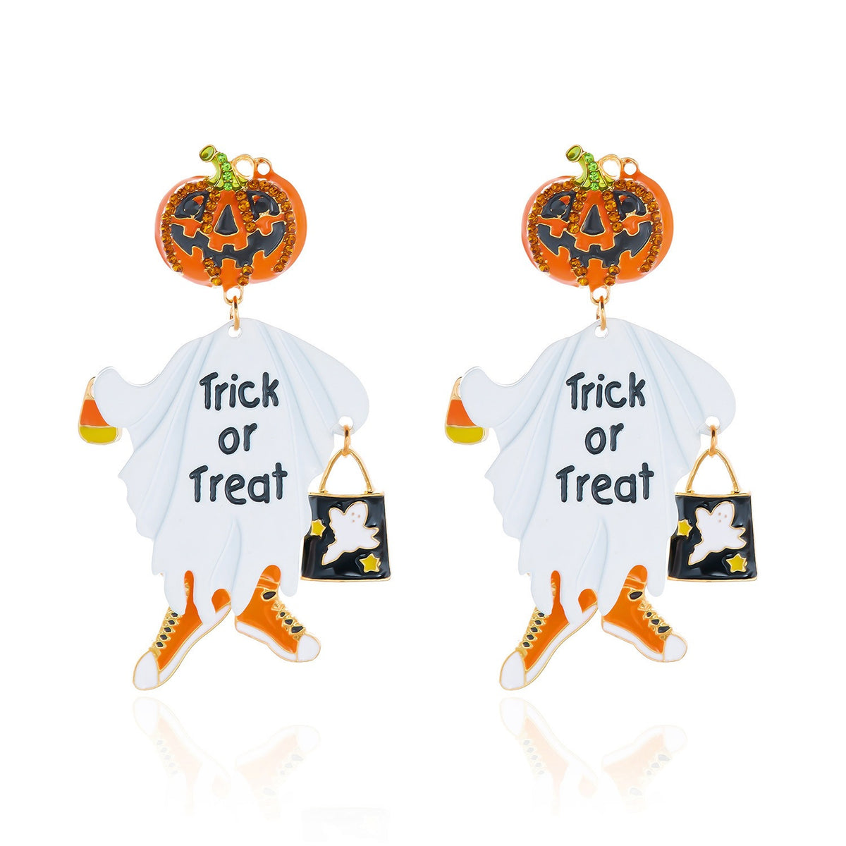 Halloween Geometric Pumpkin Skull Drip Oil Rhinestone Alloy Earrings Unisex