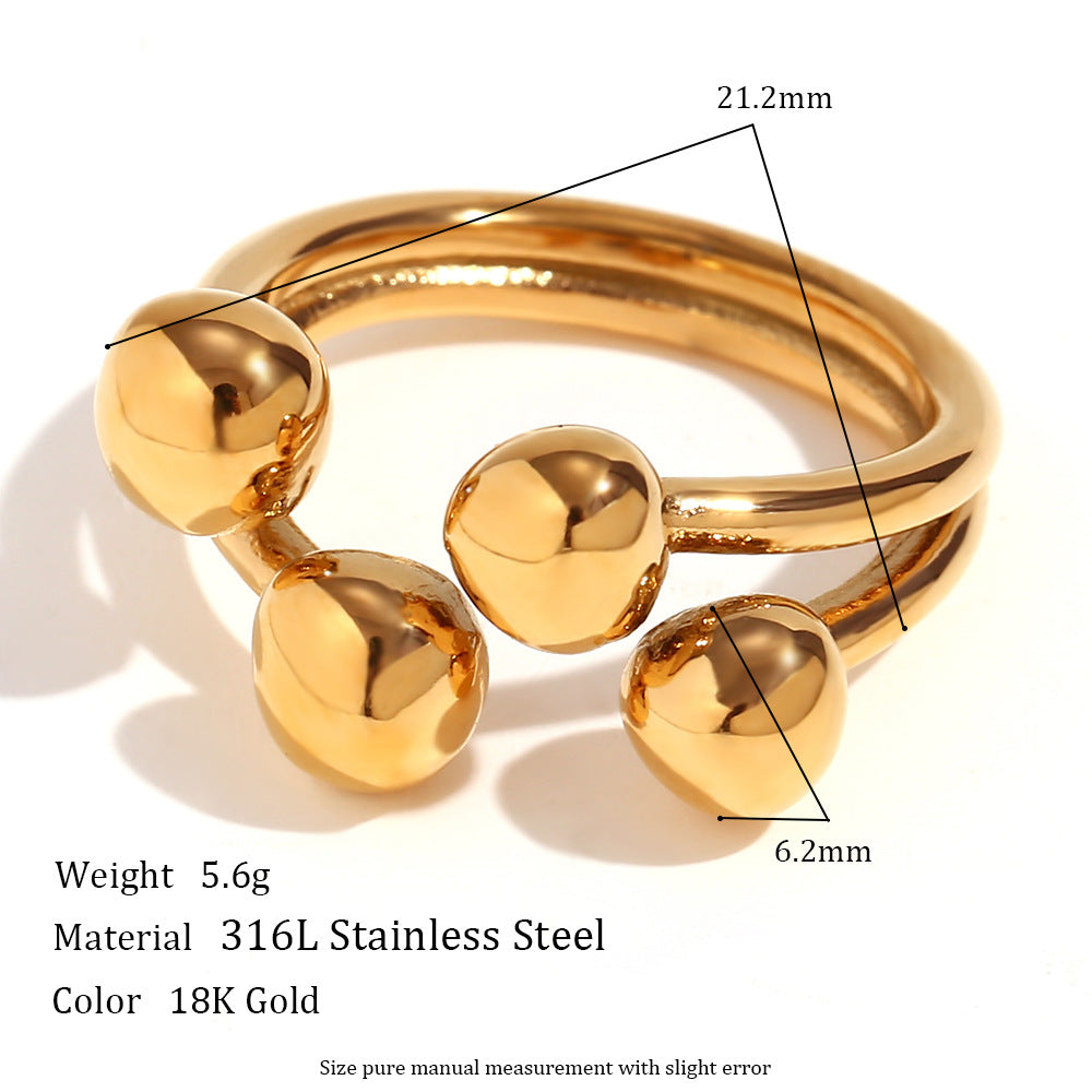 Fashionable Minimalist Geometric Open-End Ring in Stainless Steel with 18K Gold Plating for Women