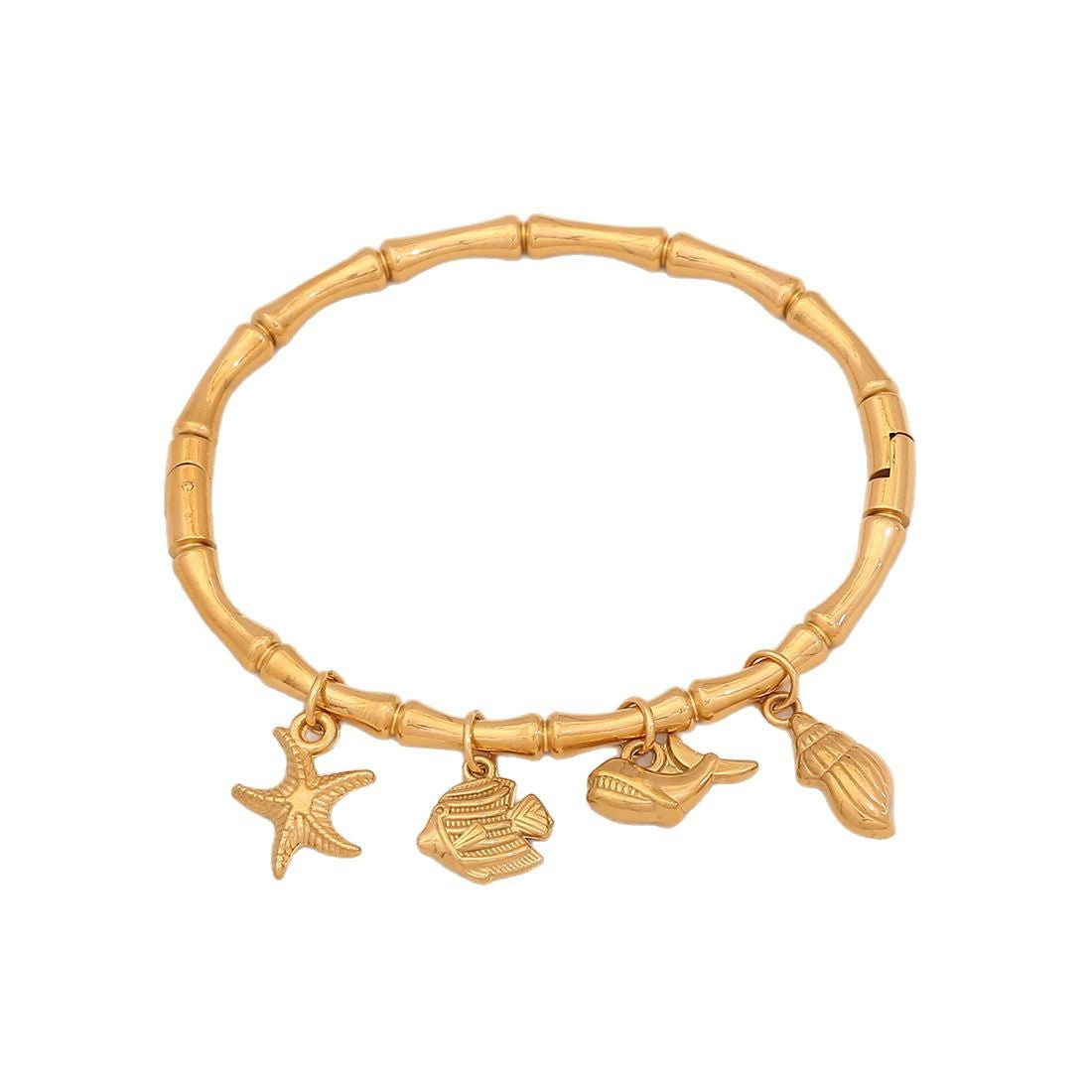 Bracciale personalizzato in acciaio inossidabile con stella marina, conchiglia e farfalla floreale, con finitura placcata