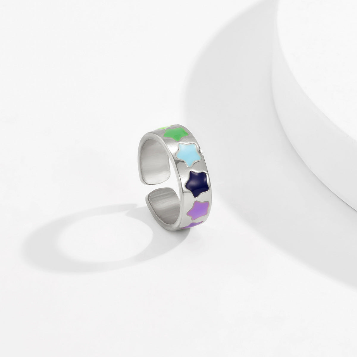 Sweet and Edgy Geometric Heart Smile Ring for Women in Plated Metal with Colorful Enamel Finish
