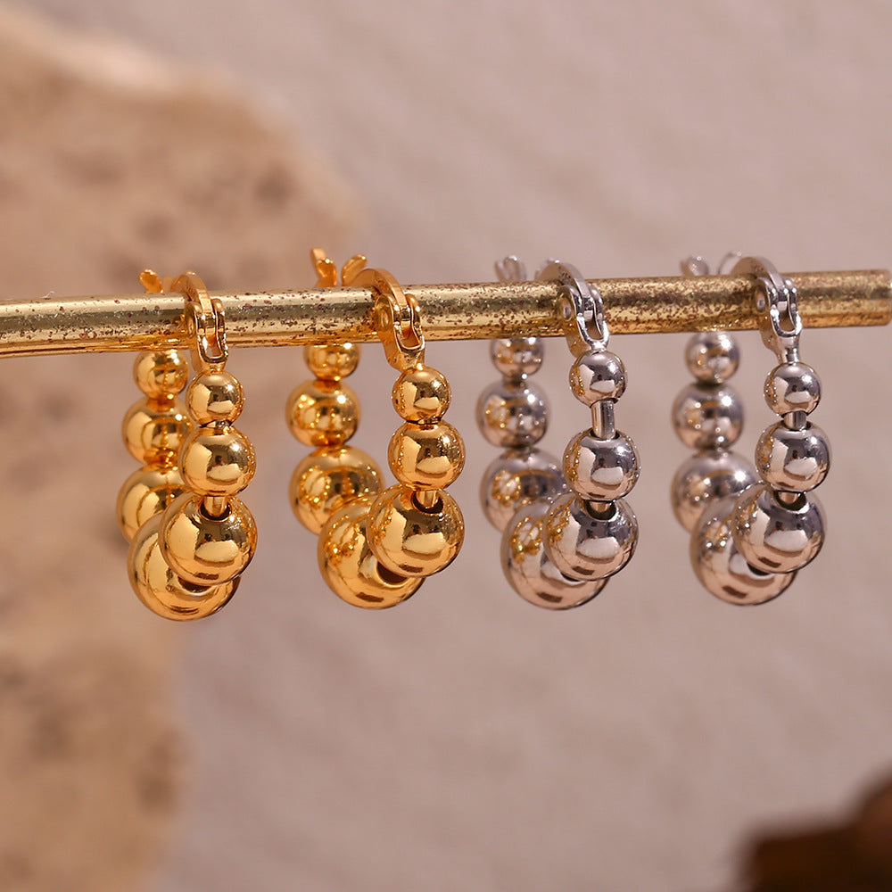 Orecchini a Cerchio Minimalisti Geometrici in Acciaio al Titanio da Donna con Placcatura in Oro 18K e Design a Perline a Scalare